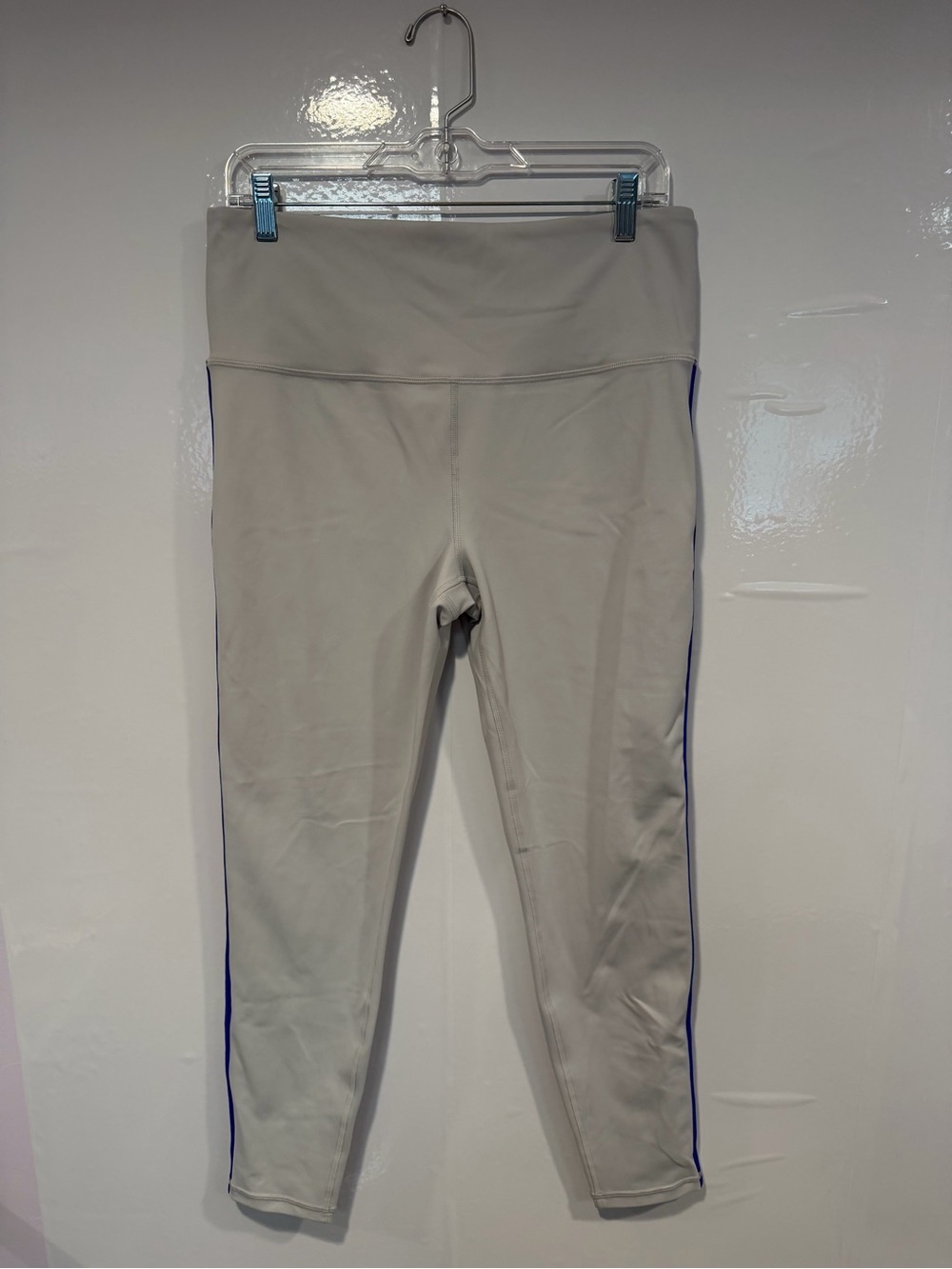 Athleta High-Rise Elation Leggings with Blue Side Stripe - Off White